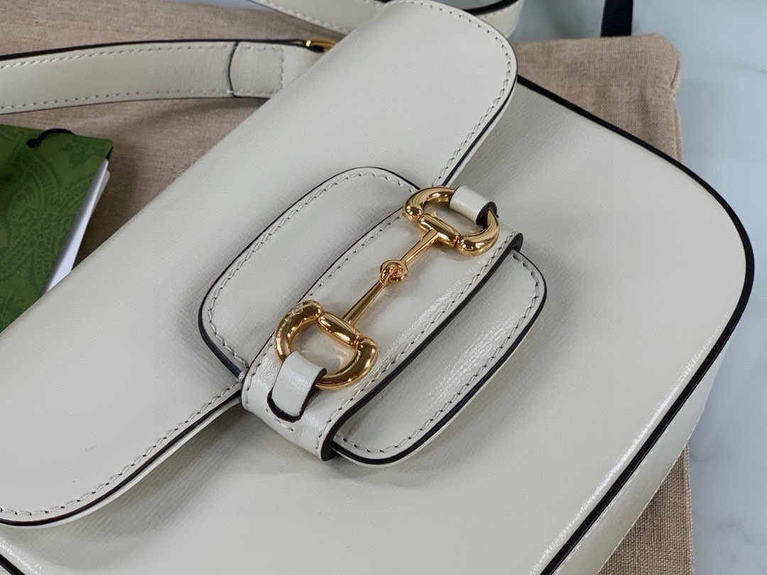 Gucci Horsebit 1955 Series Saddle Bag Mini Handbag White Leather